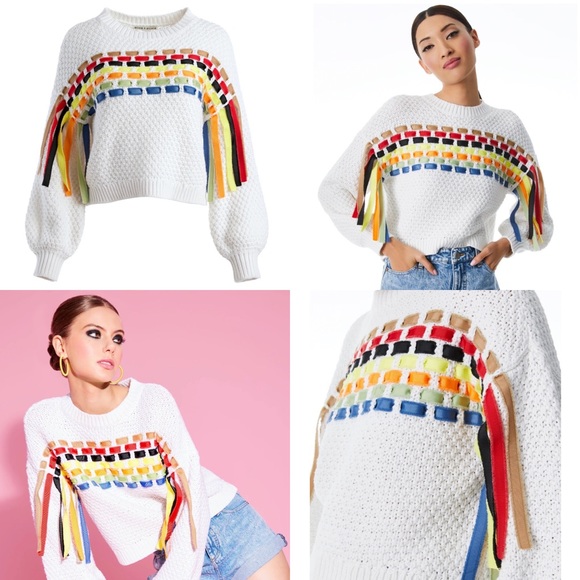 Alice + Olivia Claudette Ribbon Fringe Pullover Sweater - Medium - Picture 6 of 6